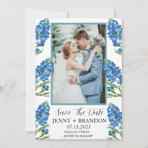 Blaue Elegante Moderne Blumenfoto  Save The Date