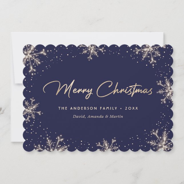 Blaue elegante moderne Schneeglöckchen Weihnachtsk Feiertagskarte (Vorderseite)