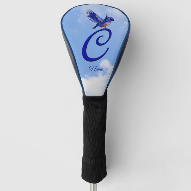 Blaue Elegante Monogramm-Initiale C Personalisiert Golf Headcover (Vorderseite)