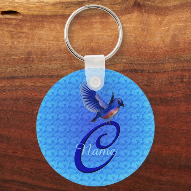 Blaue Elegante Monogramm-Initiale C Personalisiert Schlüsselanhänger (Vorderseite)