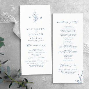 Blaue, elegante, monogrammatische Hochzeit Programm