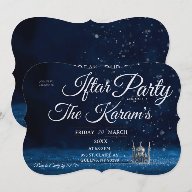 Blaue elegante Moschee Ramadan-Iftar-Party  Einladung (Vorne/Hinten)