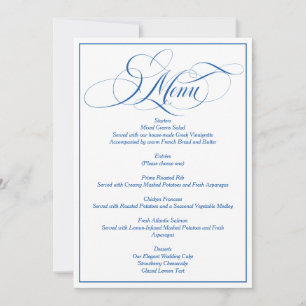 Blaue elegante Schrift Hochzeitsmenükarte Einladung