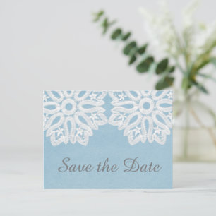 Blaue Elegante Spitze Save the Date Postkarte