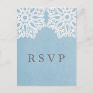 Blaue elegante Spitzen-RSVP-Postkarte Einladungspostkarte