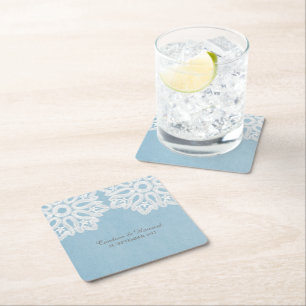 Blaue elegante Spitzentischsets aus Papier Rechteckiger Pappuntersetzer