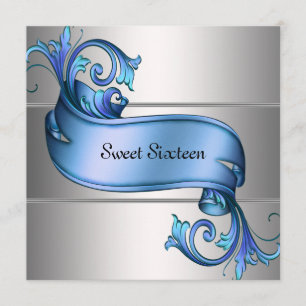 Blaue elegante Sweet Sixteen-Party im Silber-Look Einladung
