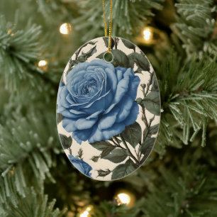 Blaue Eleganz: Alte Provinzrosen in Blüte Keramik Ornament