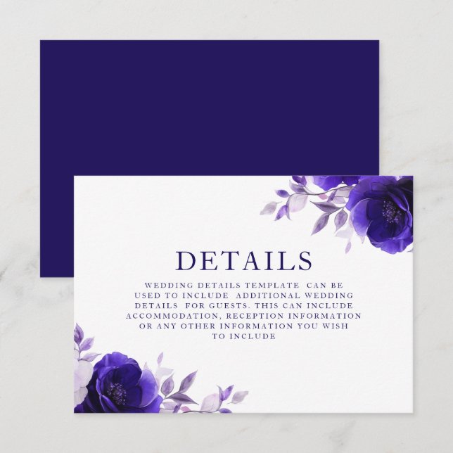 Blaue Eleganz: Einzelheiten Hochzeiten von Rose de Begleitkarte (Vorne/Hinten)