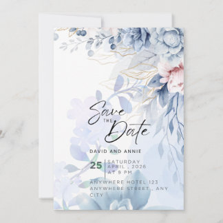 Blaue Eleganz Hochzeitsserie Einladung