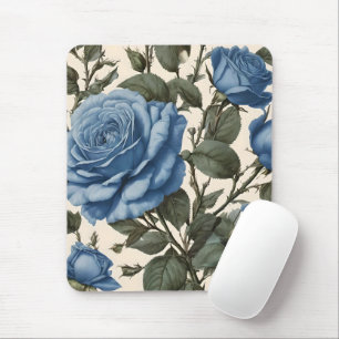 Blaue Eleganz: Vintage Provinzrosen in Blüte Mousepad