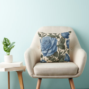 Blaue Eleganz: Vintage Rose der Provinz im Blut Kissen