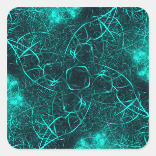 Blaue elektrische Energie-Web-Fraktal-Kunst Quadratischer Aufkleber