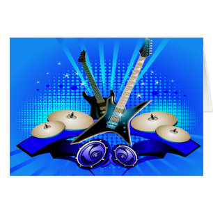 Blaue elektrische Gitarren, Trommeln u.