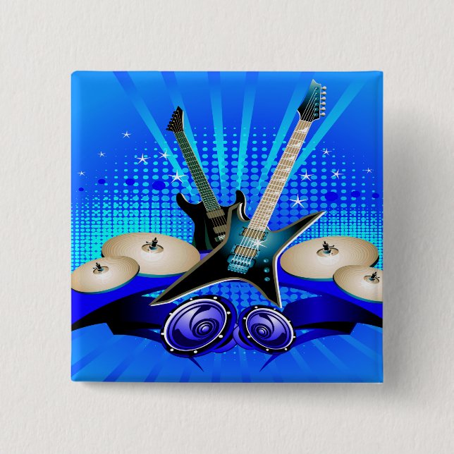 Blaue elektrische Gitarren, Trommeln u. Button (Vorderseite)