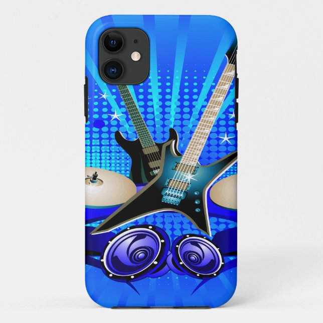 Blaue elektrische Gitarren, Trommeln u. Case-Mate iPhone Hülle (Rückseite)