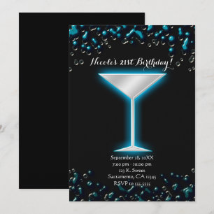 Blaue elektrische leuchtende Martini-Getränk-Gebur Einladung
