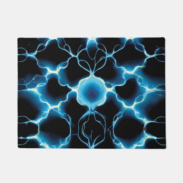 Blaue elektrische Synapse Wiederholungsmuster Fußmatte (Vorderseite)