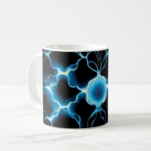 Blaue elektrische Synapse Wiederholungsmuster Kaffeetasse (Vorderseite Links)