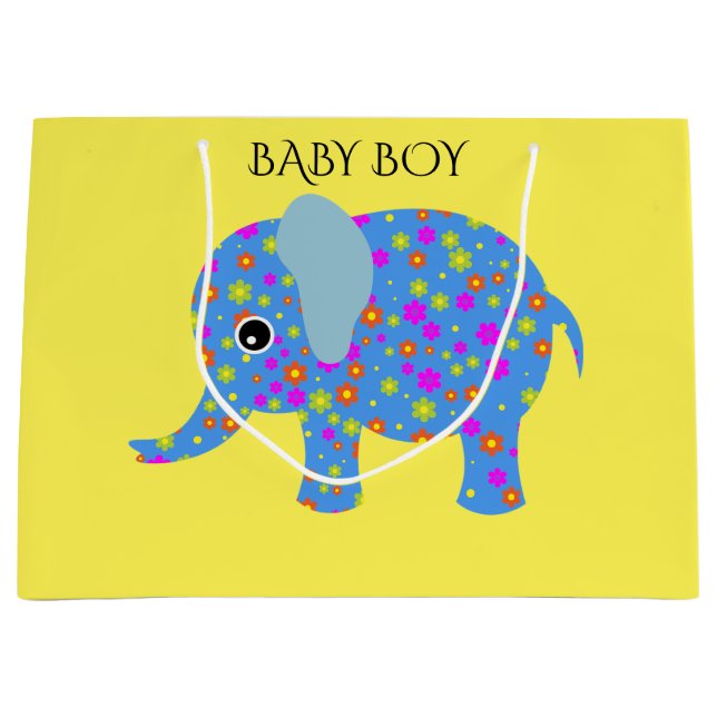 BLAUE ELEPHANT Baby Junge große Geschenktasche. Geschenktüte (Vorderseite)