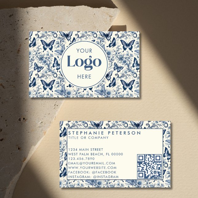 Blaue Elfenbein-Toile-de-Jouy- individuelles Logo  Visitenkarte (Von Creator hochgeladen)