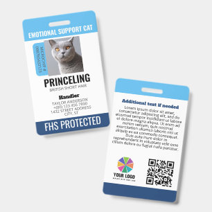 Blaue emotionale Unterstützungs-Katzen-ID Ausweis