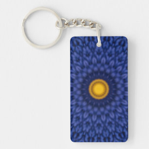 Blaue Ente mit gelbem Kaleidoskop Schlüsselanhänger