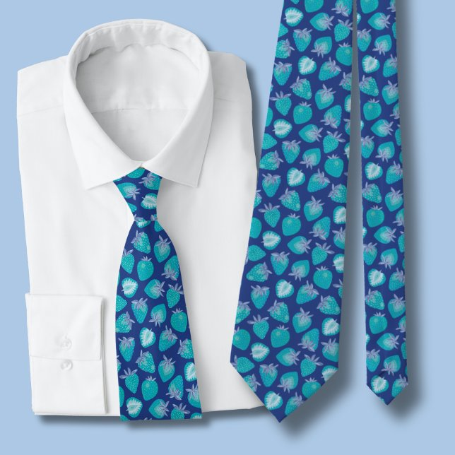 Blaue Erdbeere Krawatte (Blue strawberry pattern tie)