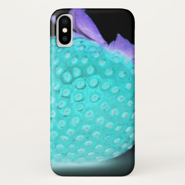 Blaue Erdbeere neon niedlich schwarz türkis Case-Mate iPhone Hülle (Rückseite)