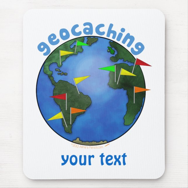 Blaue Erde mit Flaggen Geocaching Gewohnheit Mousepad (Vorne)