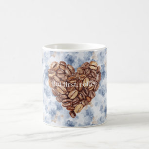 Blaue Erste Kaffeebohnen Herz Kaffeetasse