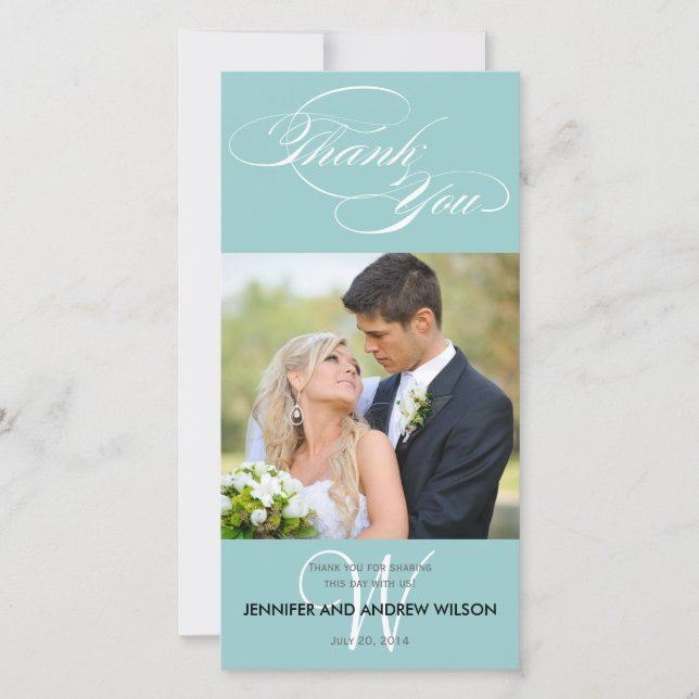 BLAUE ERSTE SKRIPT WEDD DANKE FOTOKARTE (Vorderseite)