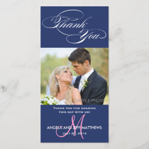 BLAUE ERSTE SKRIPT WEDD DANKE FOTOKARTE