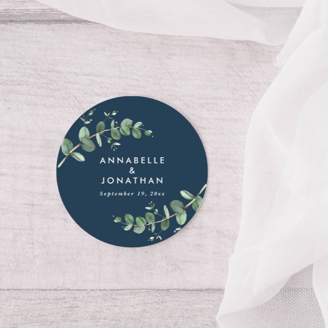 Blaue Eukalyptus-Blattpflanzen-Gastgeschenk Hochze Runder Aufkleber (Von Creator hochgeladen)