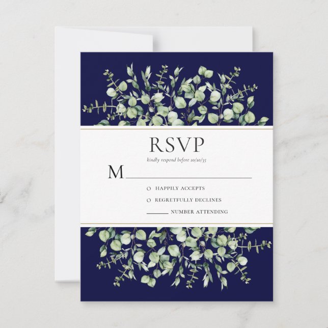 Blaue Eukalyptus-Hochzeit RSVP Karte (Vorderseite)