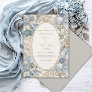 Blaue Eukalyptus Vintage Elegante Hochzeitseinladu Einladung