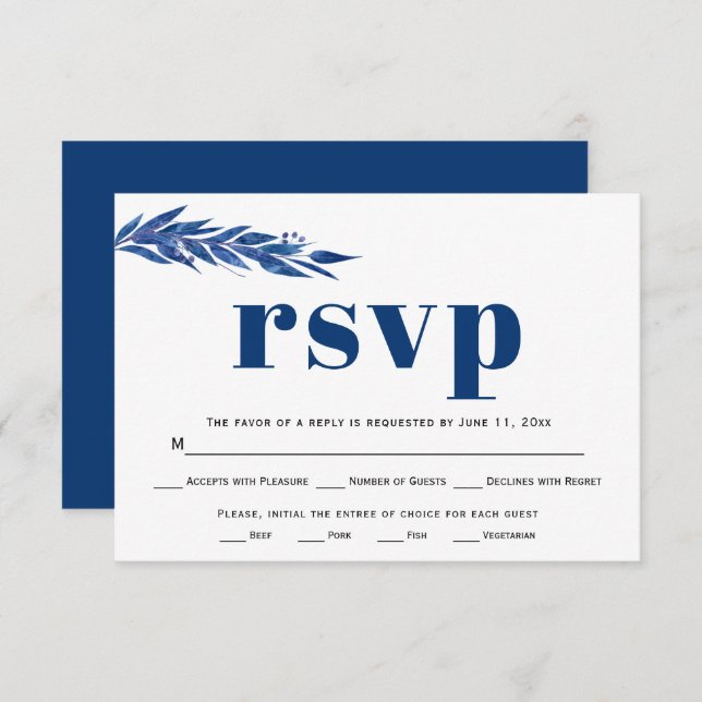 Blaue Eukalyptus Zweigmehl Wahl Hochzeit RSVP (Vorne/Hinten)
