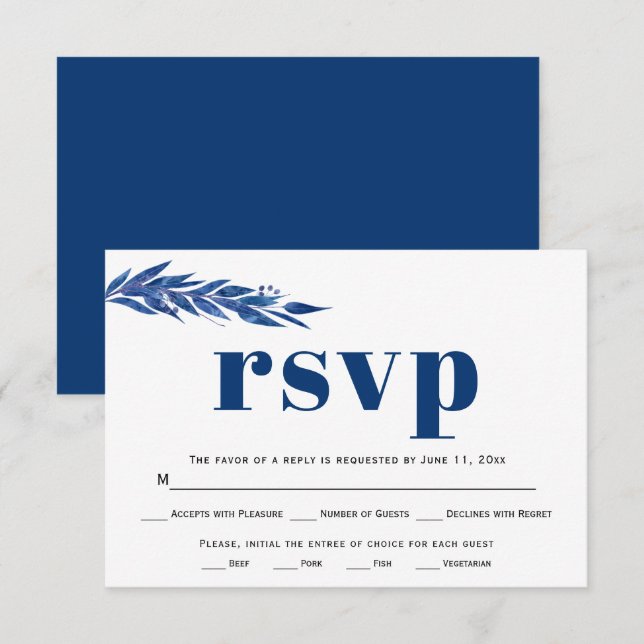 Blaue Eukalyptus Zweigmehl Wahl Hochzeit RSVP Karte (Vorne/Hinten)