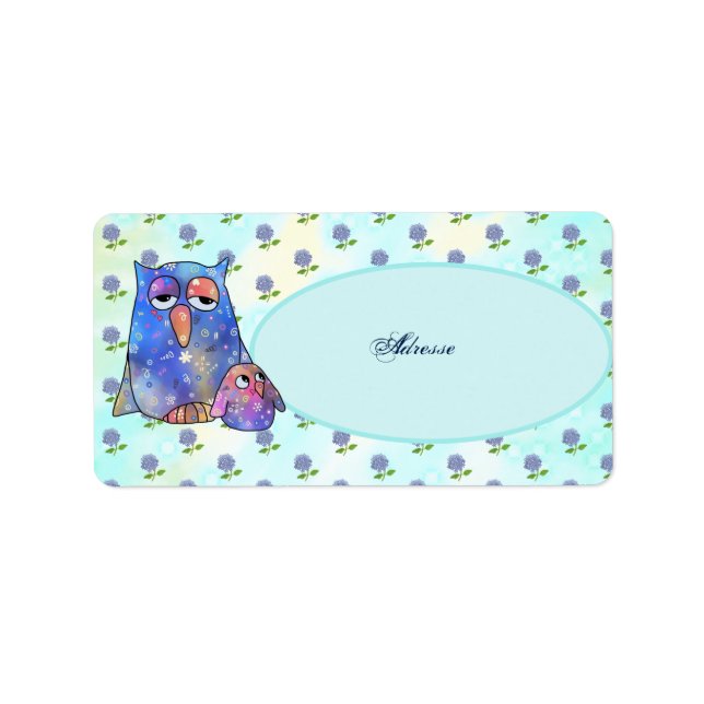 Blaue Eule Adressaufkleber (Vorne)