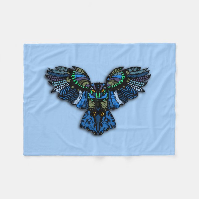 Blaue Eule Fleecedecke (Vorderseite (Horizontal))