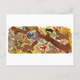 Blaue Eule in einer Baumpostkarte Postkarte