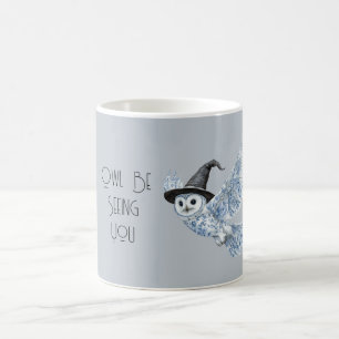 Blaue Eule sieht dich Halloween Kaffeetasse