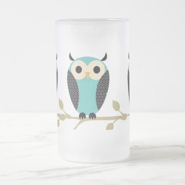 Blaue Eulen auf Glied Mattglas Bierglas (Mittel)