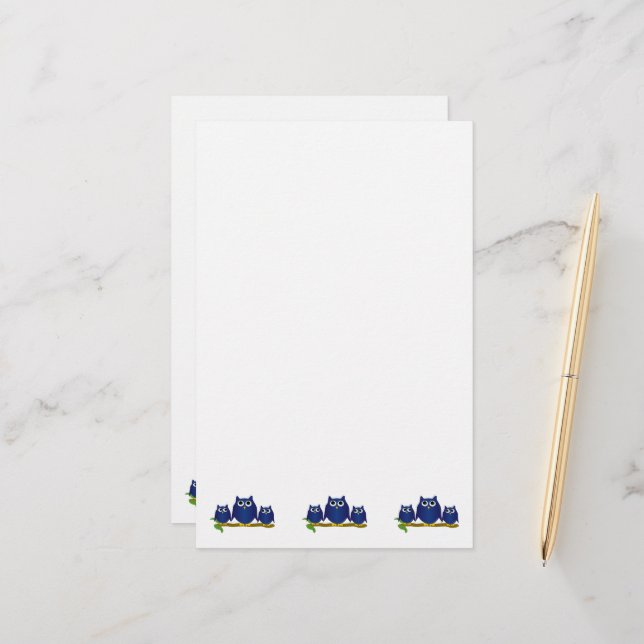 Blaue Eulen Design Briefpapier (Vorderseite/Rückseite Beispiel)