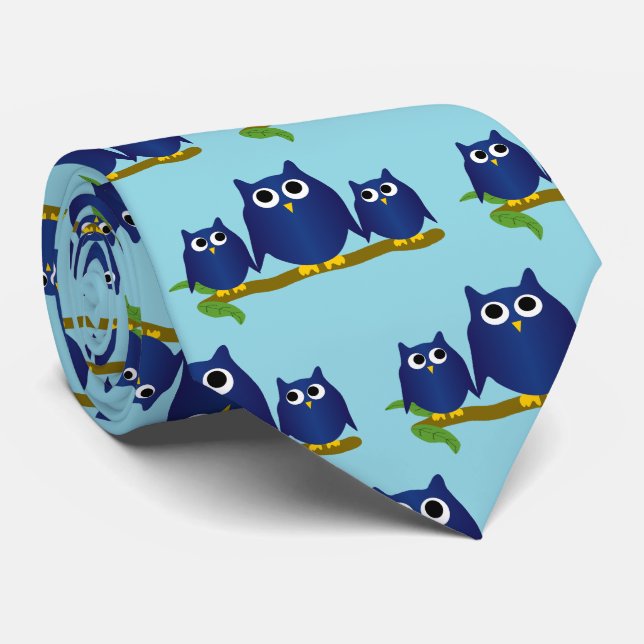 Blaue Eulen Design Jeder Farbige Hintergrund Krawatte (Gerollt)