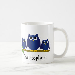 Blaue Eulen Design personalisiert Kaffeetasse