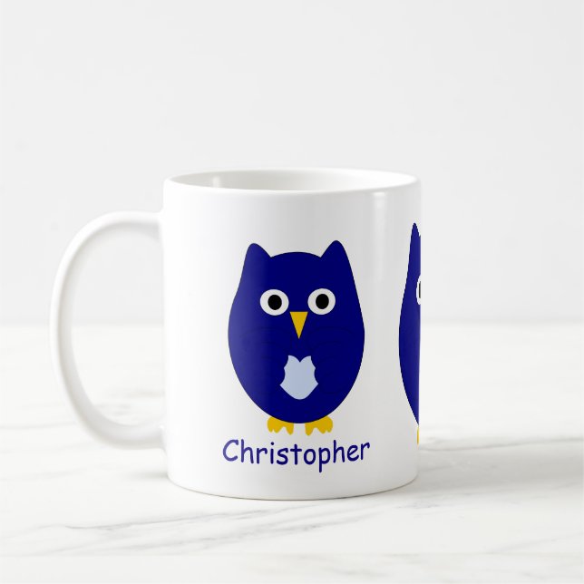 Blaue Eulen-Design personalisiert Kaffeetasse (Links)
