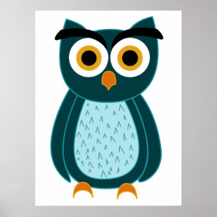 Blaue Eulen-Illustration Poster