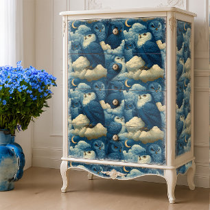 Blaue Eulen und Sternennacht-Wolken-Kinderzimmerei Seidenpapier
