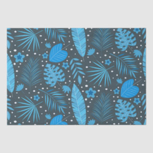 Blaue exotische tropische Blätter und Blume Muster Seidenpapier